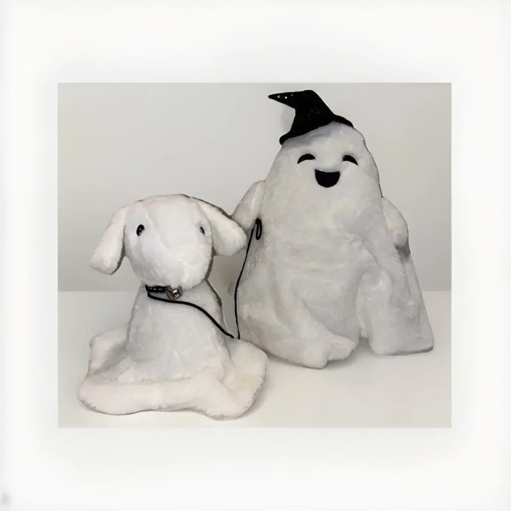 Goblin & Ghoul Sherpa Ghost Walking Dog Plush Greeter Halloween Summerween